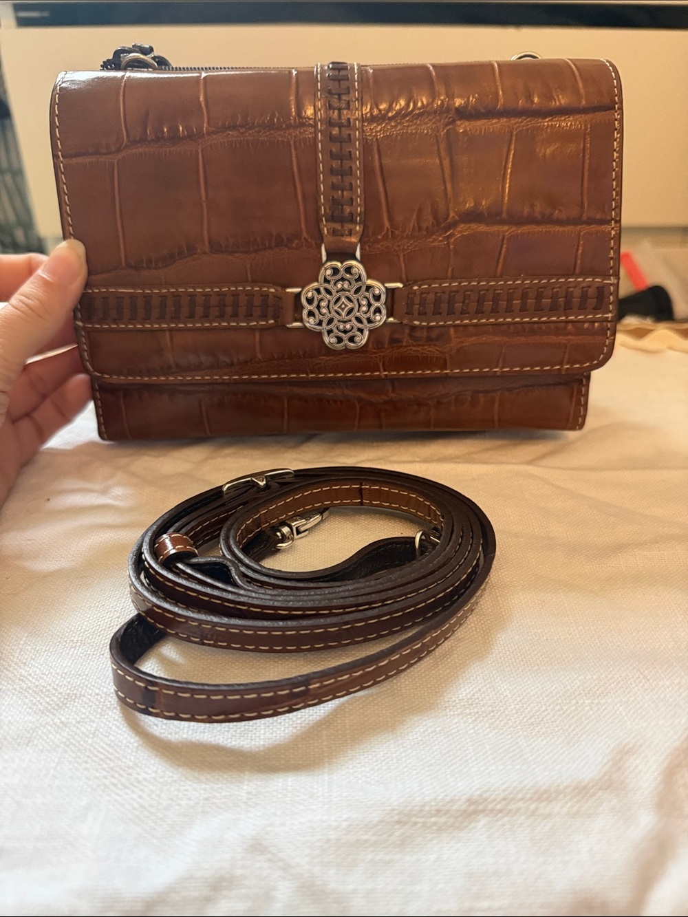 Brighton Brown Croc-Embossed Leather Crossbody Organizer